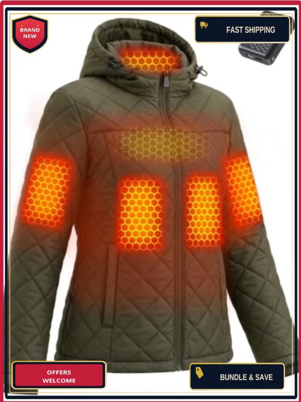 Heated Jacket Women Rechargeable 18400mAh 3 Heat Settings Graphene